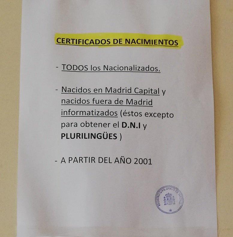 Solicitar Certificado De Nacimiento En Madrid