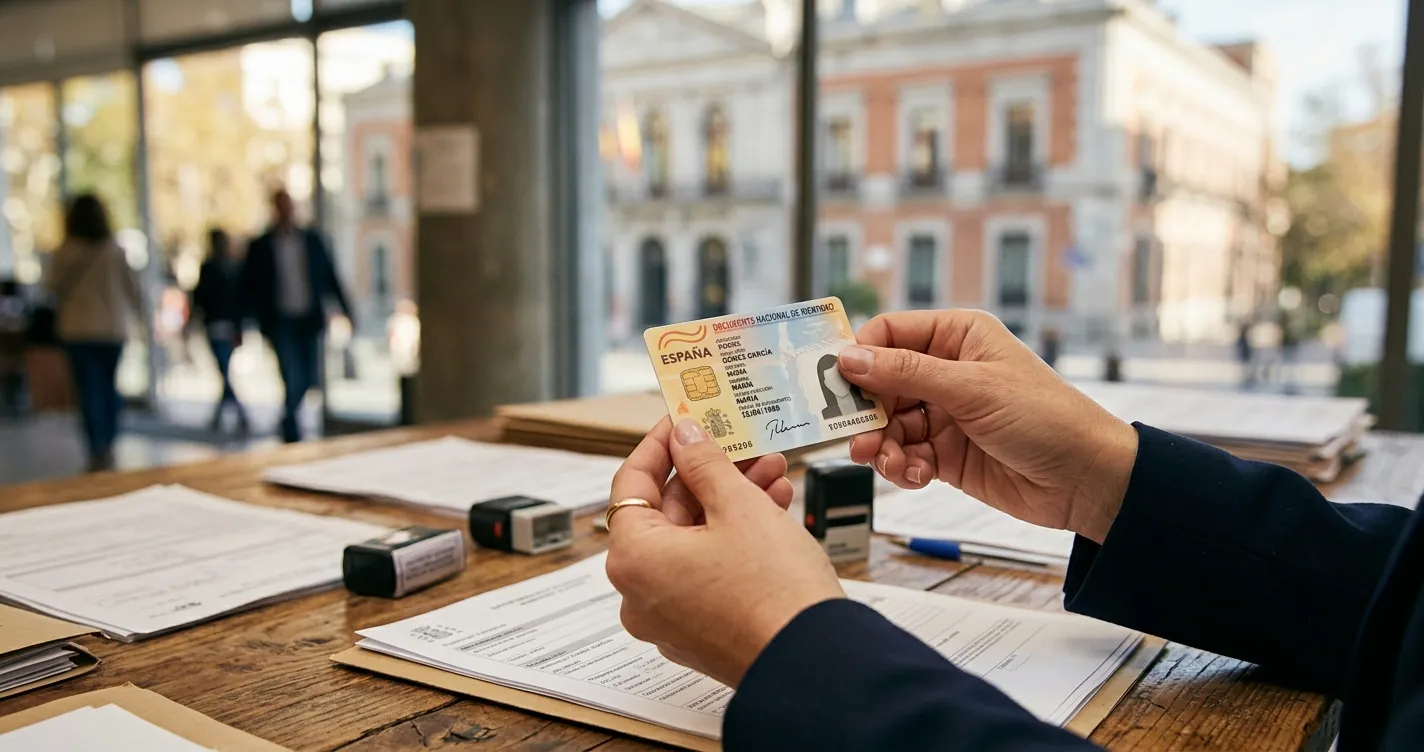 Renovar NIE en Madrid - Documentos y tarjeta de identidad de extranjero sobre escritorio