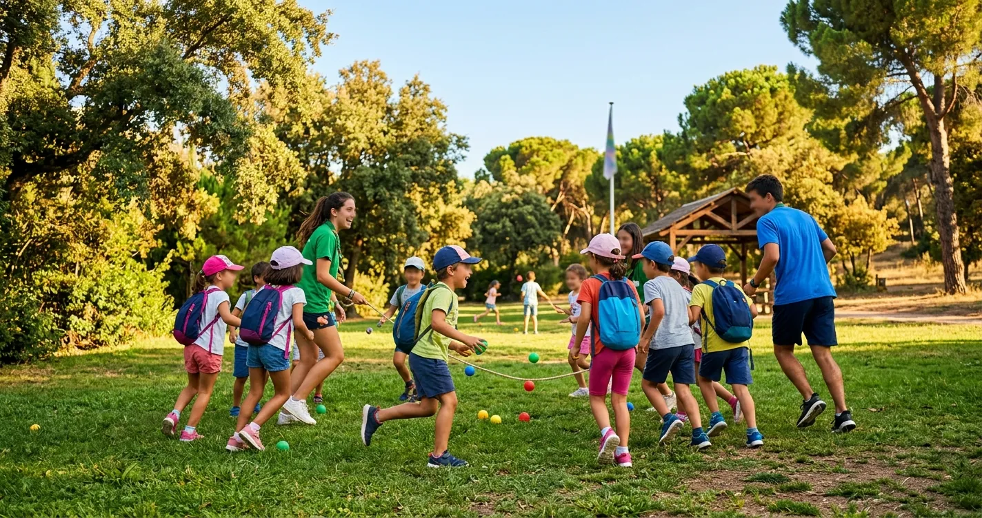Campamentos de verano en Madrid - Niños en actividades al aire libre durante un campamento urbano