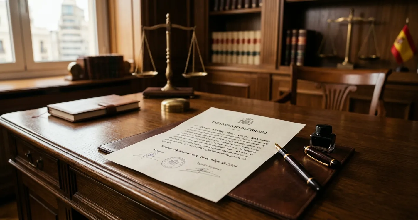 Herencias y testamentos en Madrid - documento de testamento sobre escritorio notarial