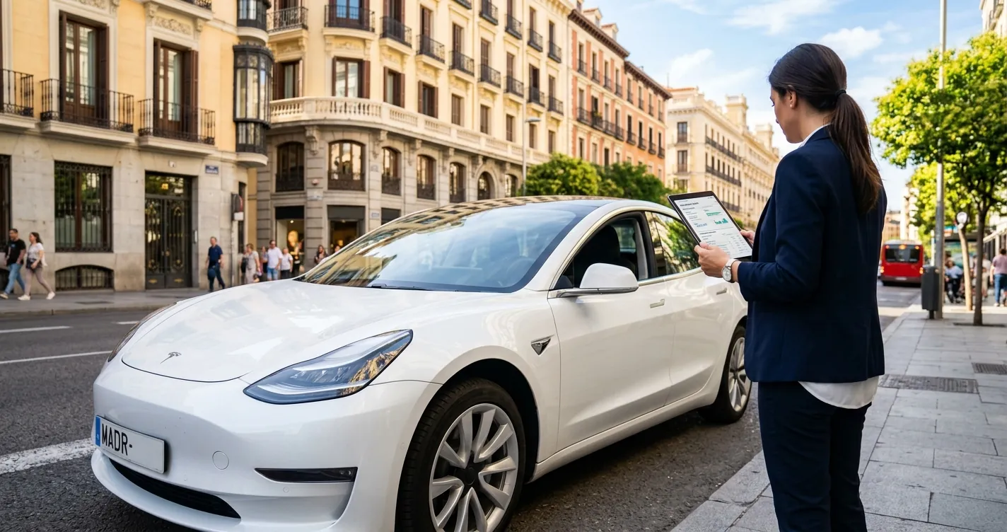 Seguros de coche en Madrid - vehículo en calle urbana con documentación de la póliza