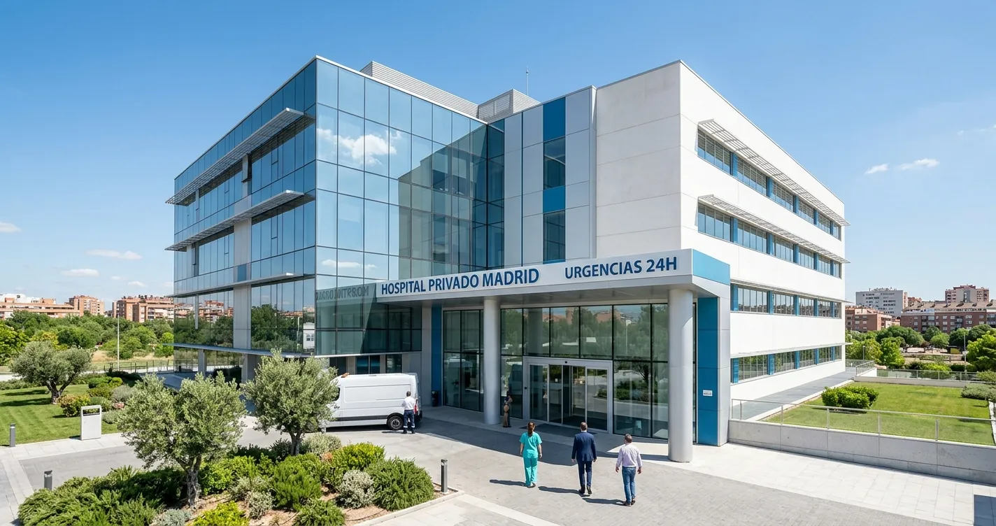 Clínicas privadas en Madrid - Fachada moderna de hospital privado