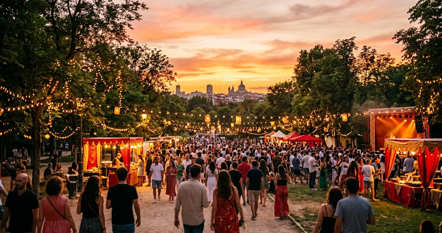 Eventos en Madrid julio 2026: publico en un festival de verano al aire libre al atardecer