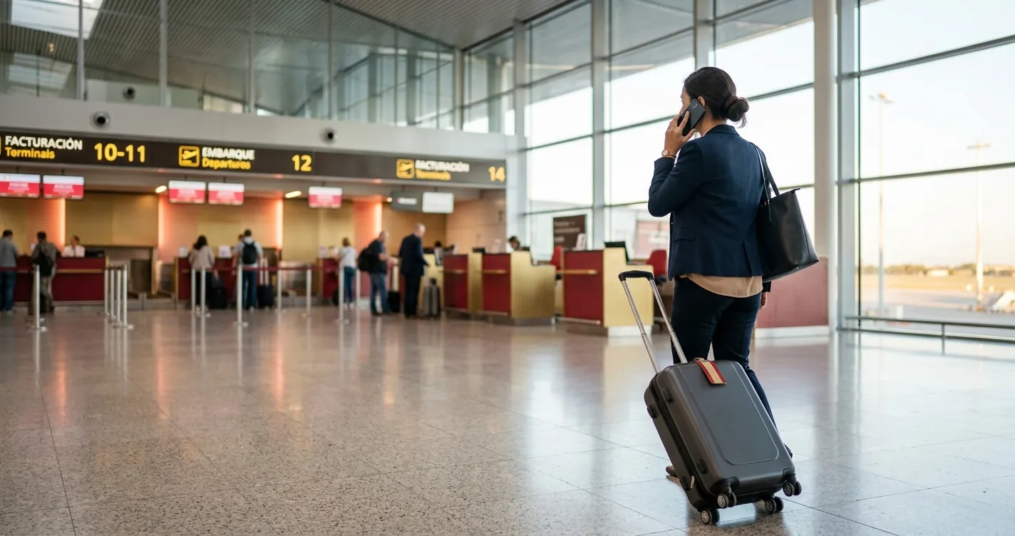 Teléfono de Iberia en Madrid - Pasajero contactando con la aerolínea desde el aeropuerto de Barajas