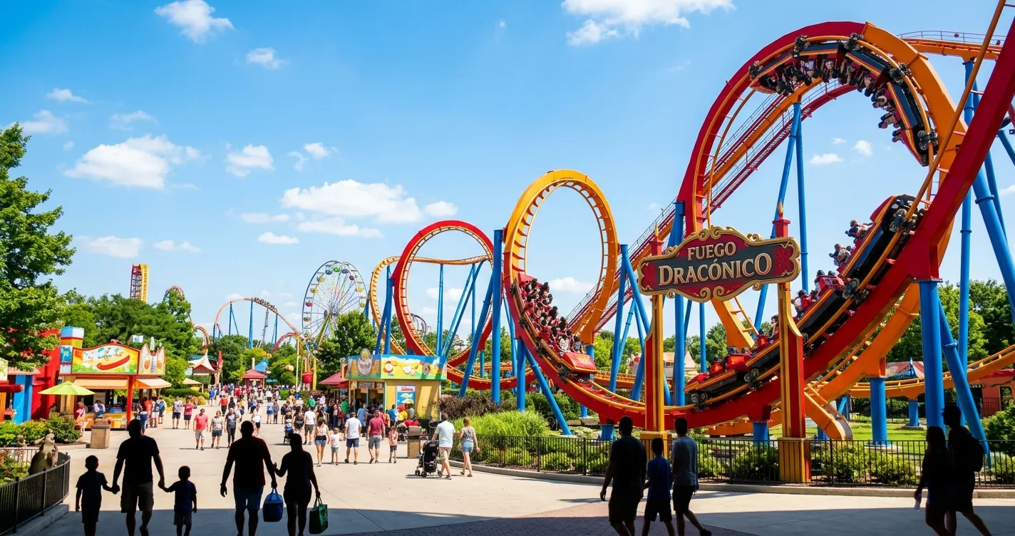 Parques de diversiones en Madrid - Montaña rusa en un día soleado de verano