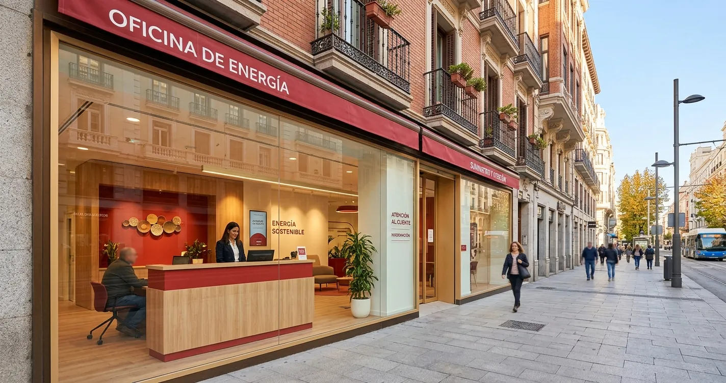 Oficina de Endesa en Madrid - Fachada de oficina comercial de luz y gas en una calle céntrica madrileña