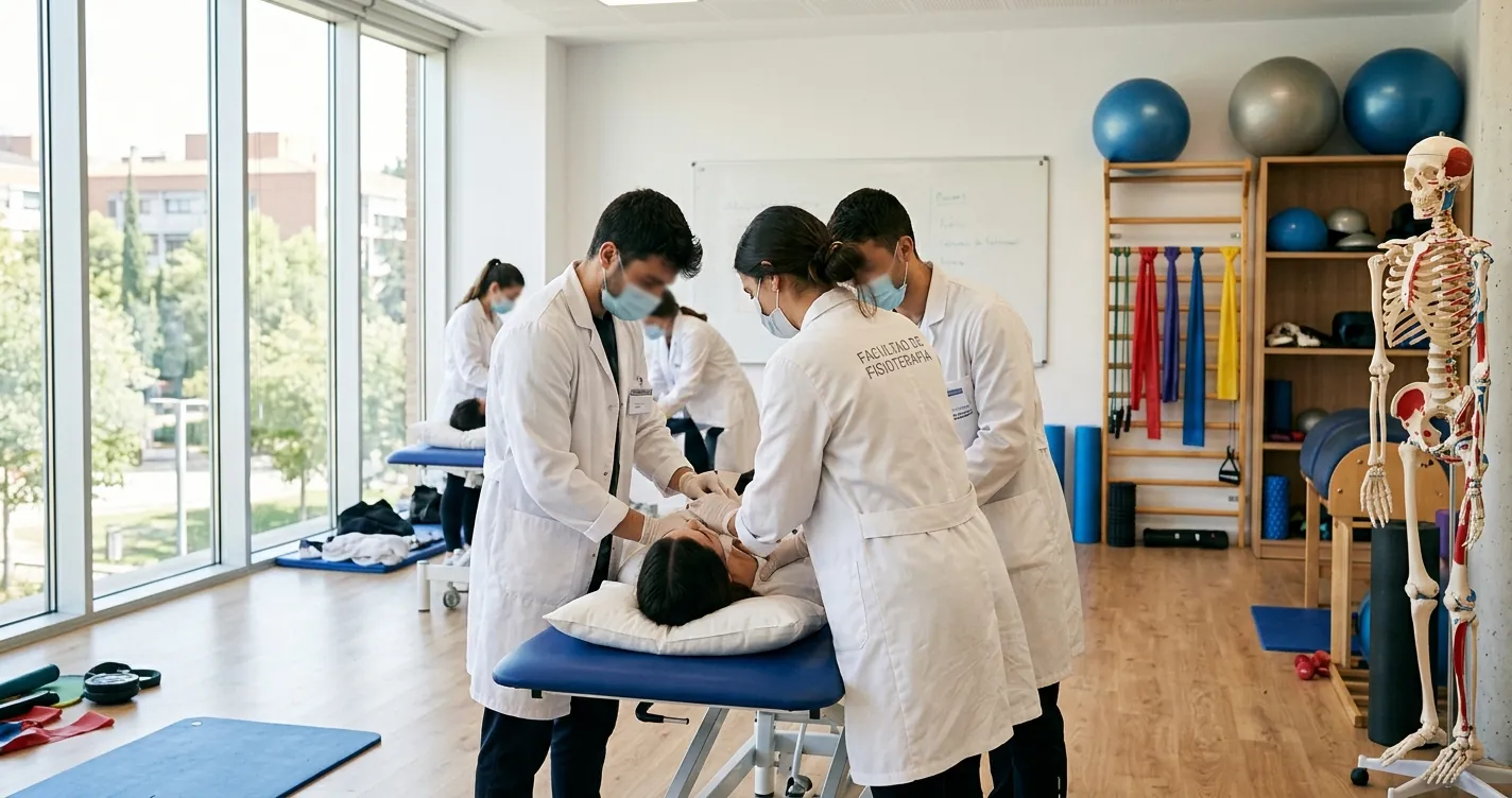 Dónde estudiar fisioterapia en Madrid: aula de prácticas de fisioterapia en una universidad madrileña