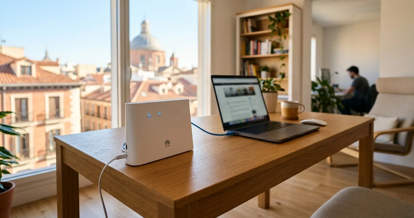 Fibra óptica e internet en Madrid 2026: router de fibra instalado en una vivienda madrileña