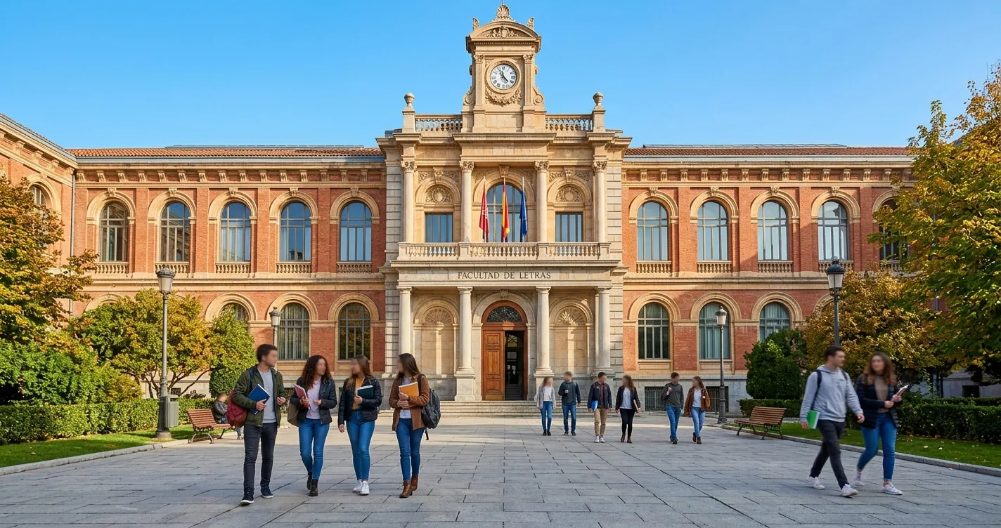 Facultades de medicina en Madrid - Campus universitario con estudiantes accediendo a la facultad