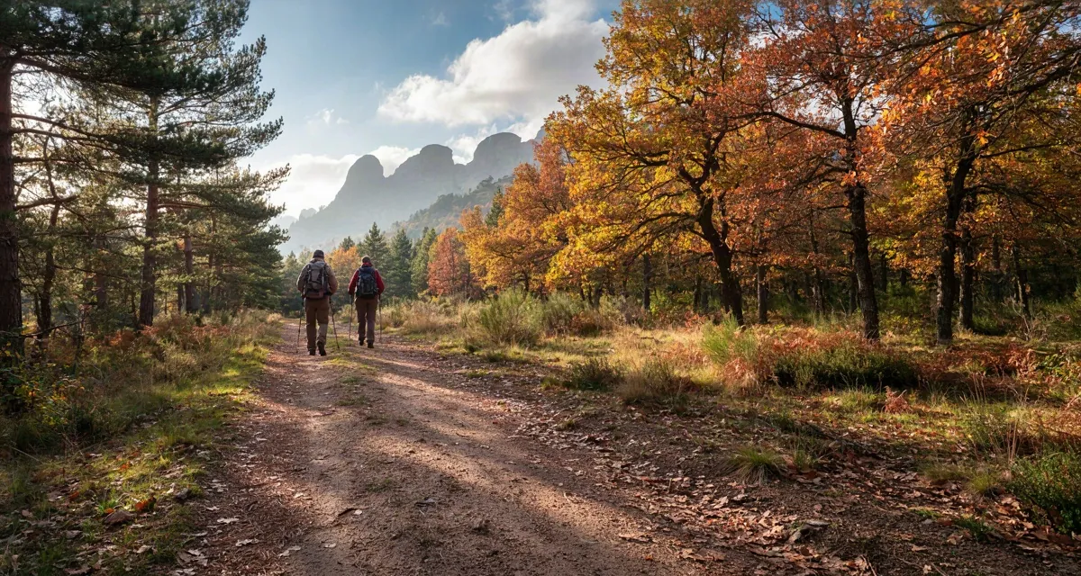 Rutas senderismo cerca de Madrid: sendero entre pinos y hayedos de otoño en la sierra de Madrid